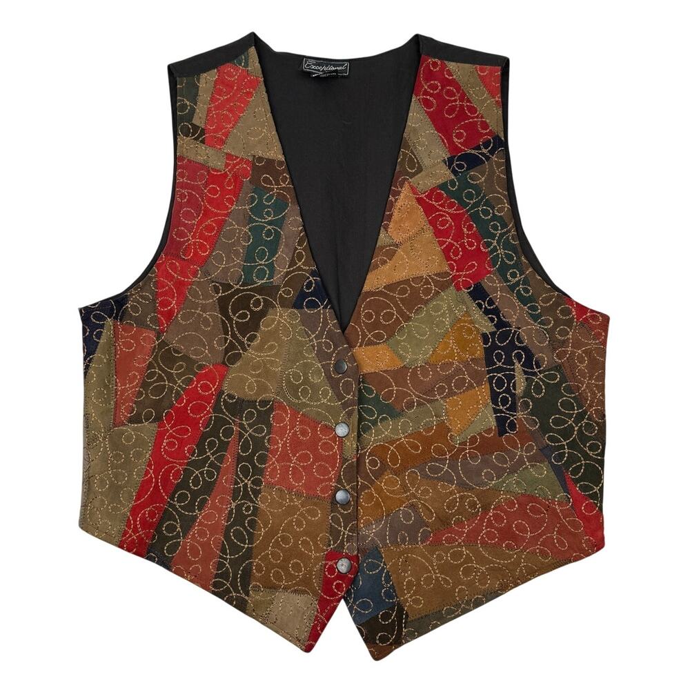 Exceptional Leather Suede Patchwork Vest Embroide… - image 1